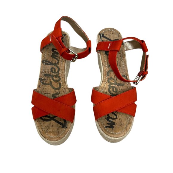 Sam Edelman Destin Orange Platform Espadrille Wedge Sandal women's size 8.5 - Picture 3 of 11